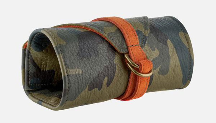 Camouflage and Orange Leather Watch Roll