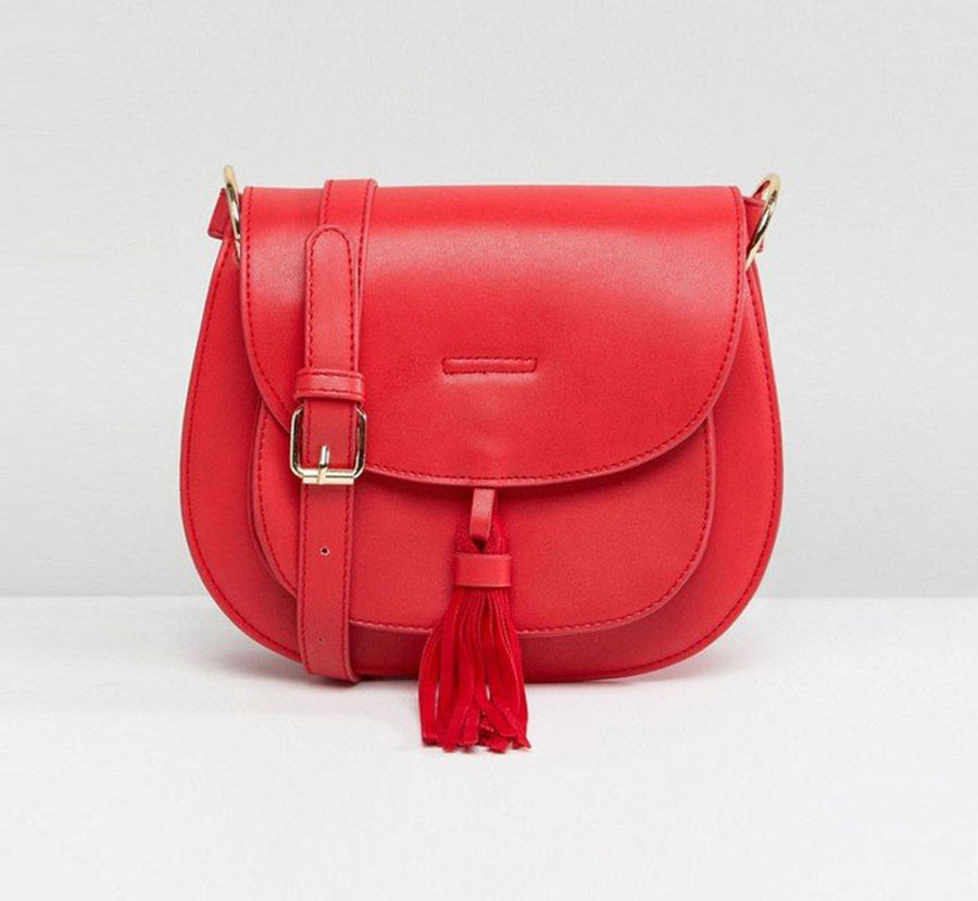 Glamorous Red Saddle Bag With Tassle Detail